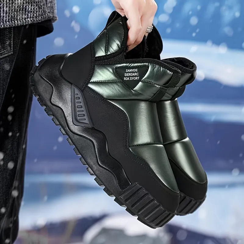 Men's Winter Snow Boots - Cozy Fleece-Lined, Anti-Slip Thick Sole, High-Top for Outdoor & Casual Wear, Slip-On,, Available in Black and Green