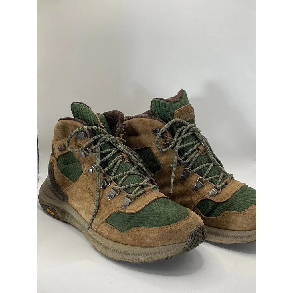 MERRELL Men's Brown/Green Ontario 85 Mid Lace-Up Waterproof Hiking Boots SZ 10.5