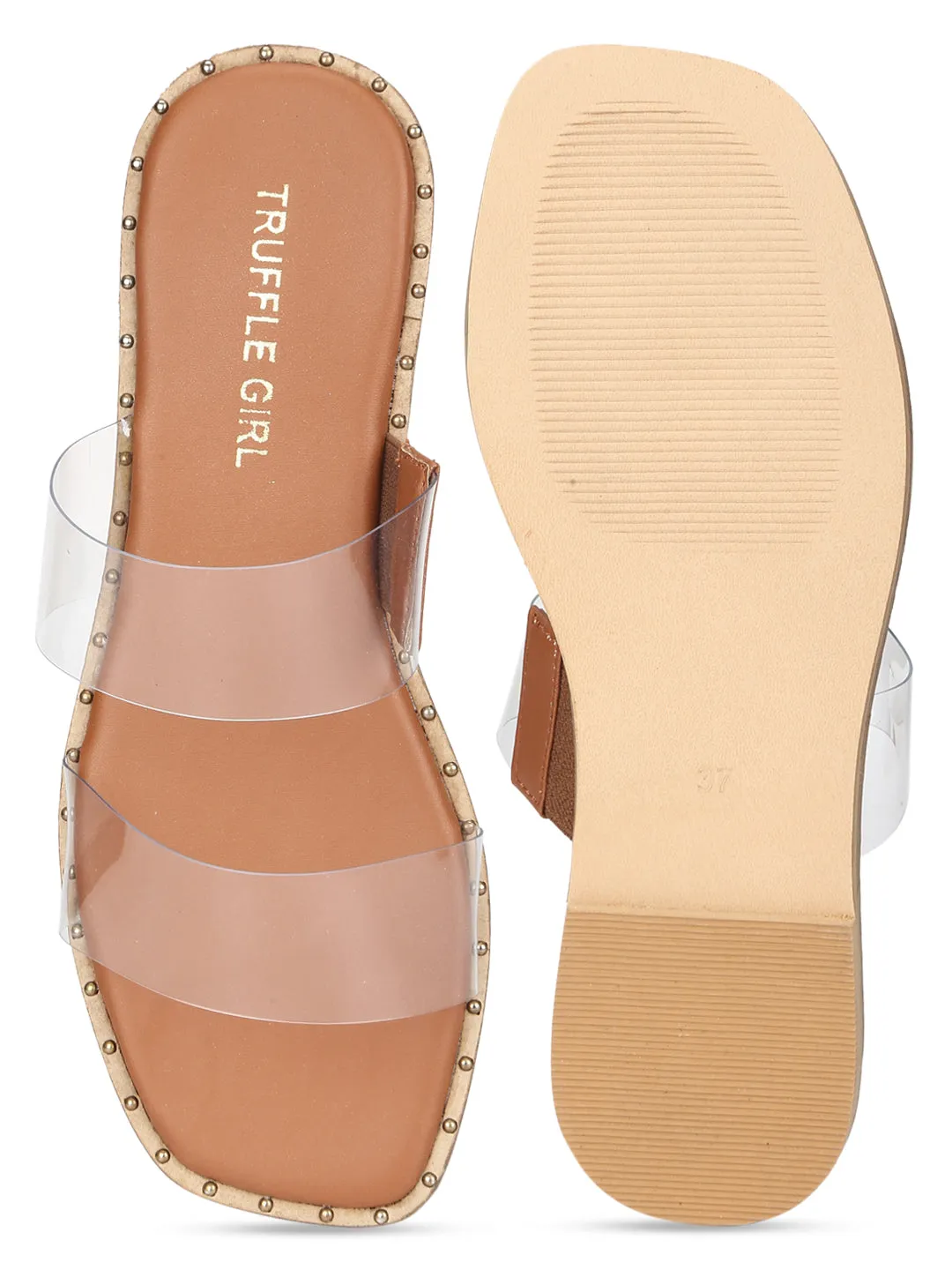 Nude PU Clear Strap Slip Ons