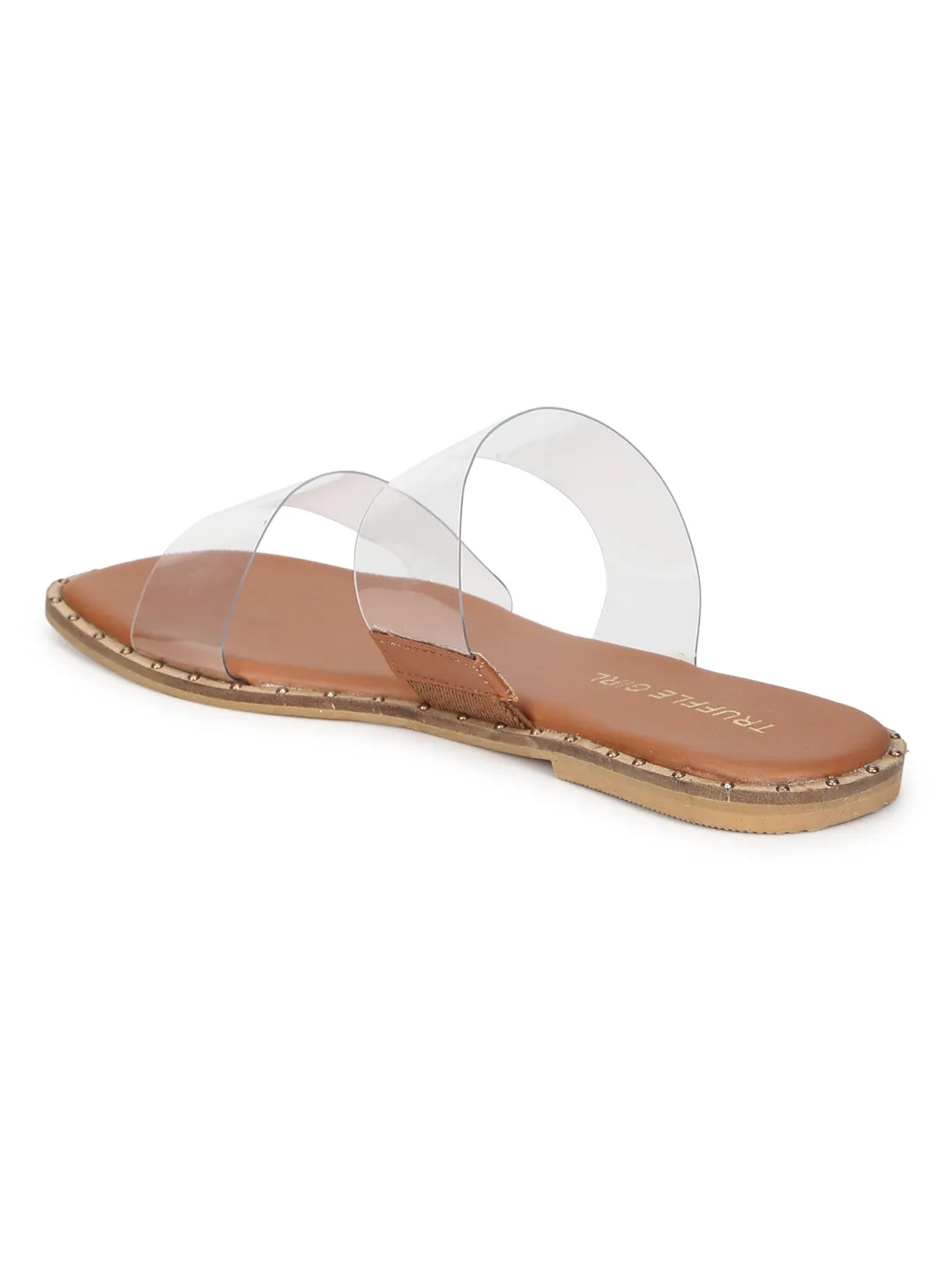 Nude PU Clear Strap Slip Ons