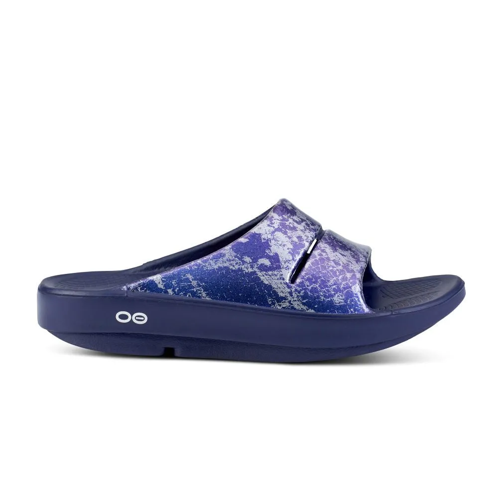 'OOFOS' Women's OOahh Slide Limited Edition - Navy / Silver / Silver Snake