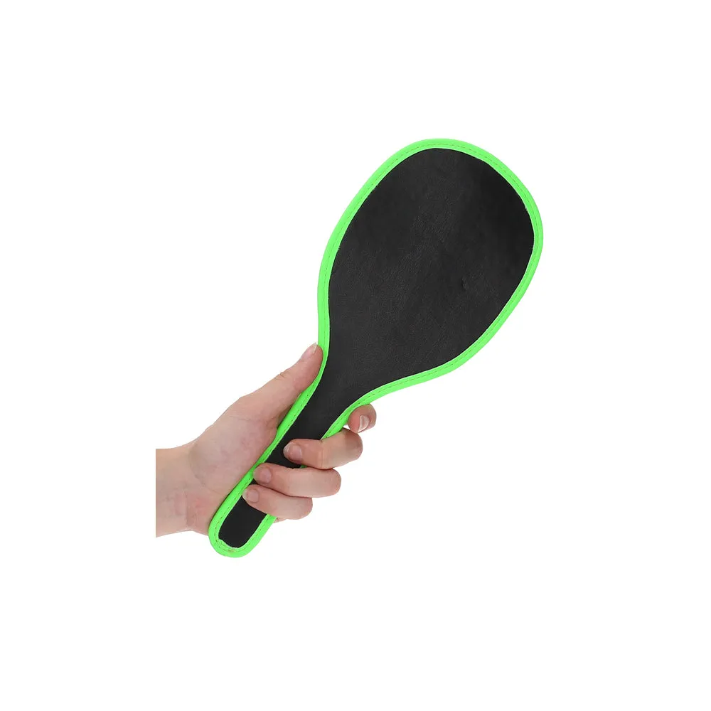 Ouch! Glow in the Dark Bonded Leather Round Paddle Neon Green