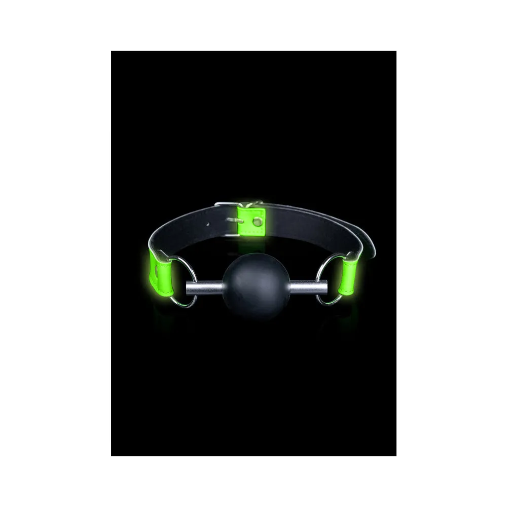 Ouch! Glow in the Dark Bonded Leather Solid Ball Gag Neon Green