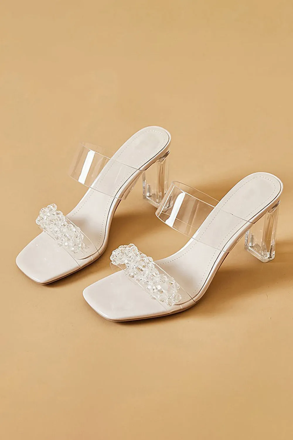 Outdoor Peep Toe Sandals Chunky Heel Fashion Shoes With Beaded