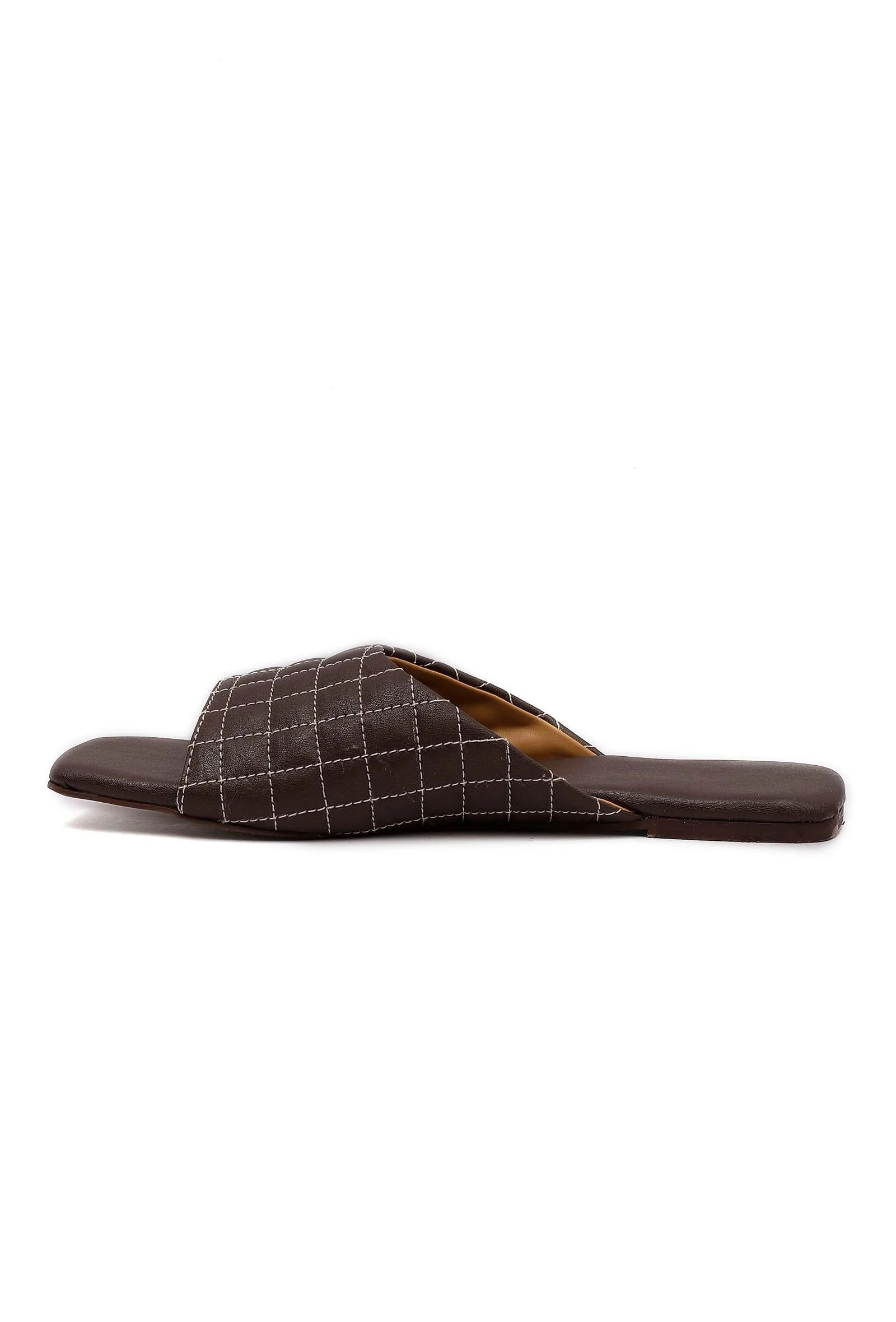 Pecan Brown Quilted Cruelty Free Leather Sliders