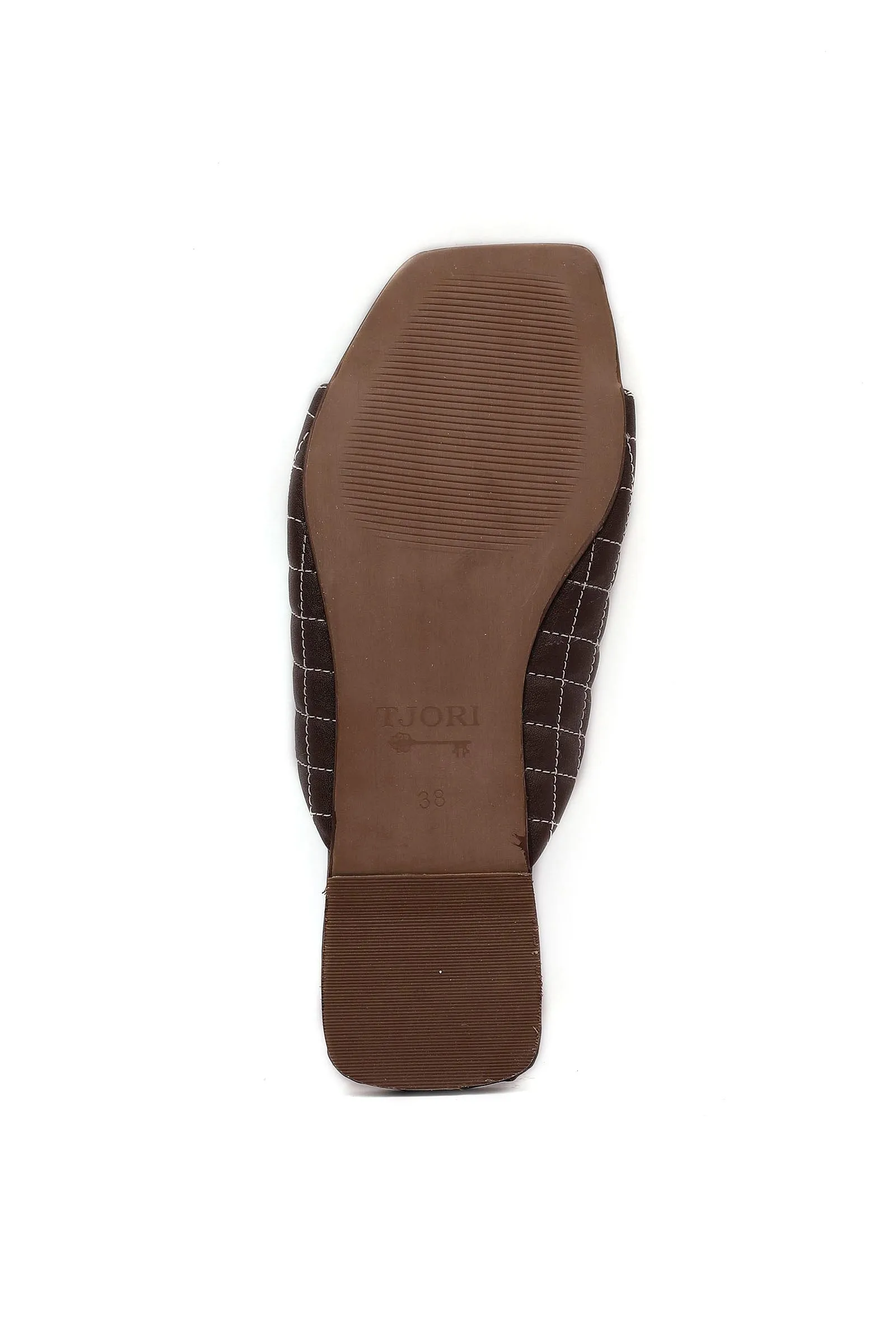 Pecan Brown Quilted Cruelty Free Leather Sliders