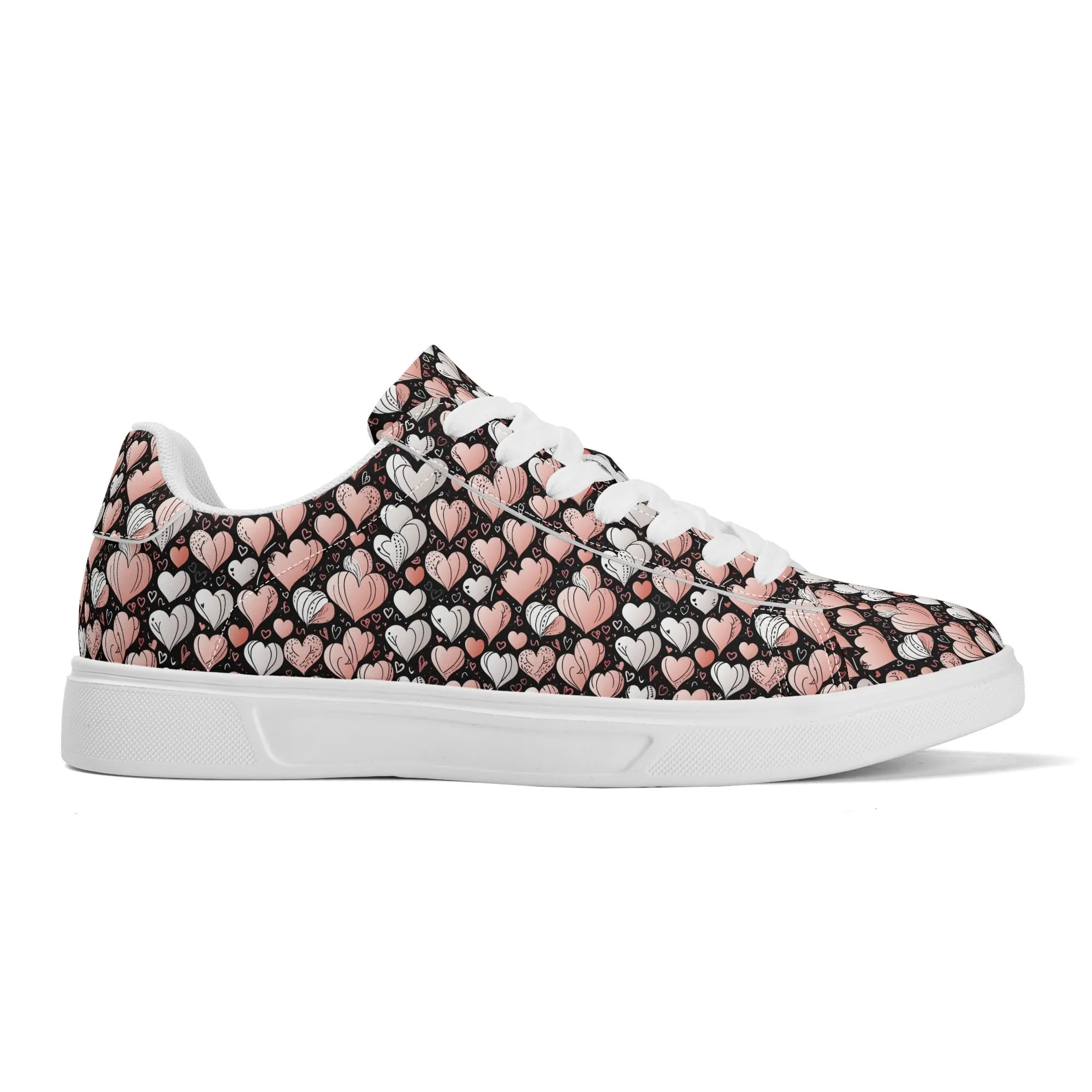 Pink Hearts Adult Lightweight Brand Low Top Leather Shoes