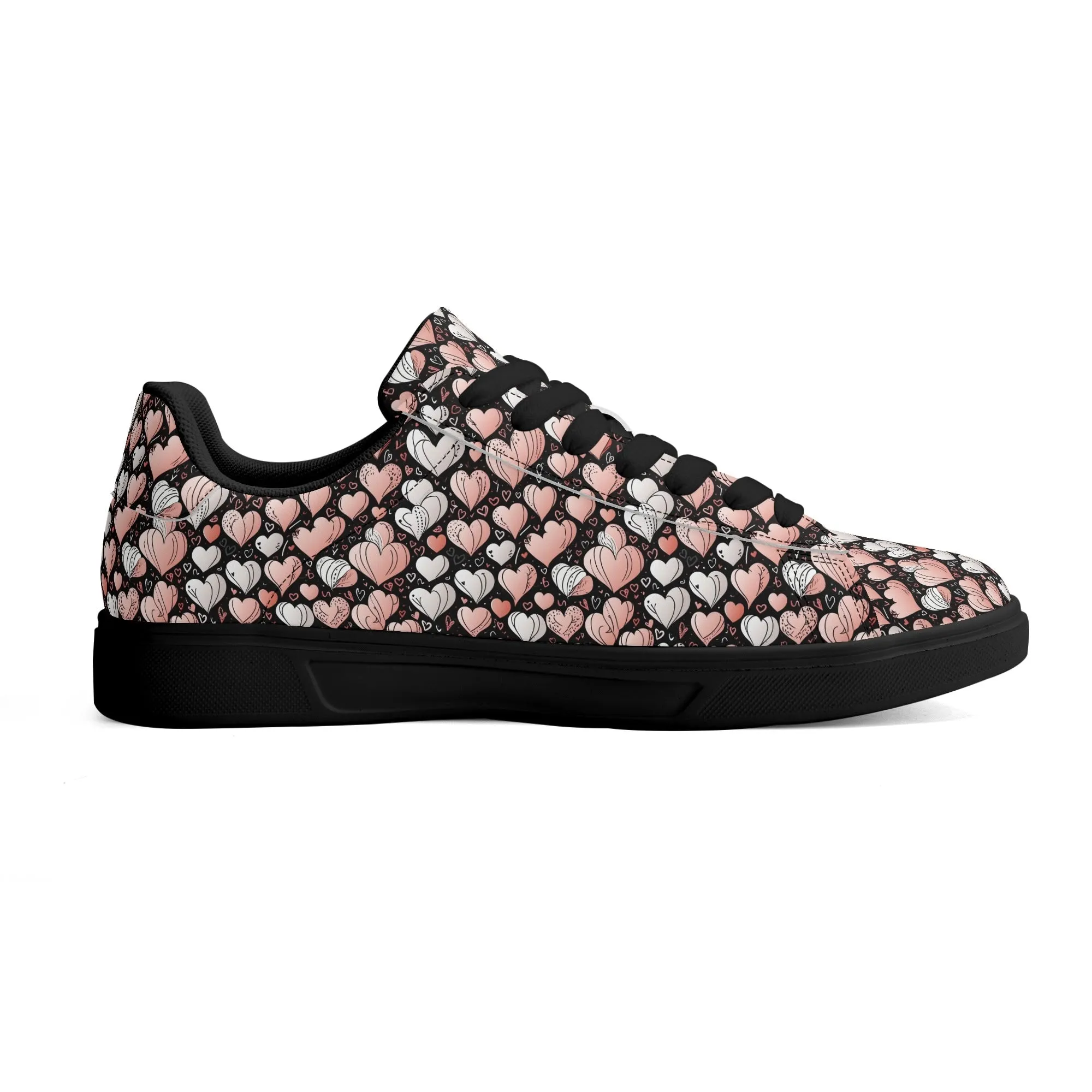 Pink Hearts Adult Lightweight Brand Low Top Leather Shoes