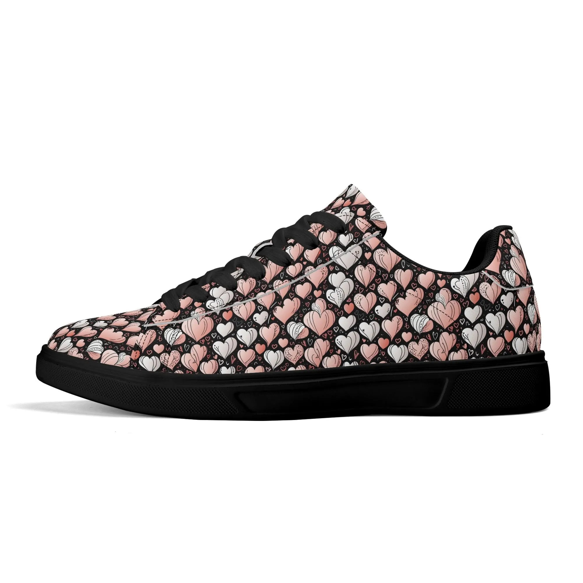 Pink Hearts Adult Lightweight Brand Low Top Leather Shoes