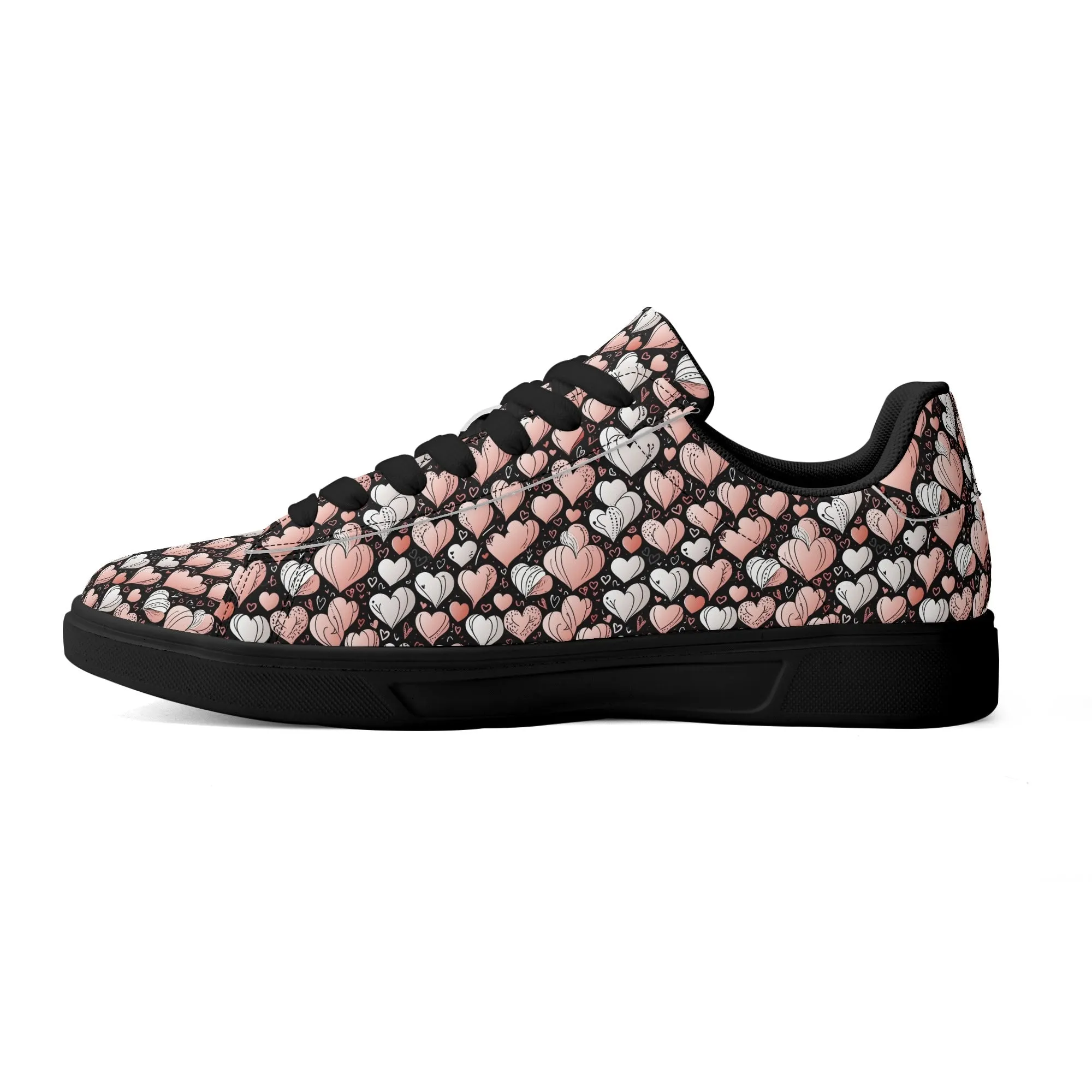 Pink Hearts Adult Lightweight Brand Low Top Leather Shoes