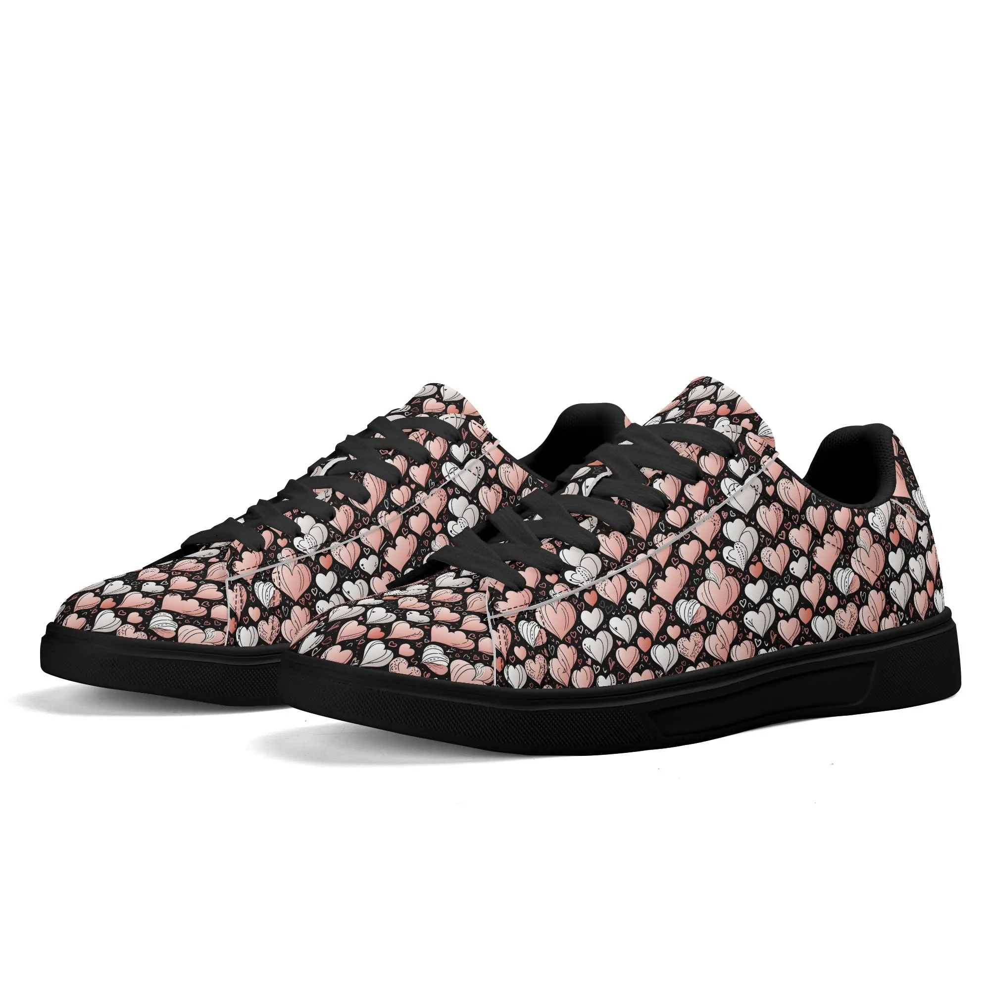 Pink Hearts Adult Lightweight Brand Low Top Leather Shoes