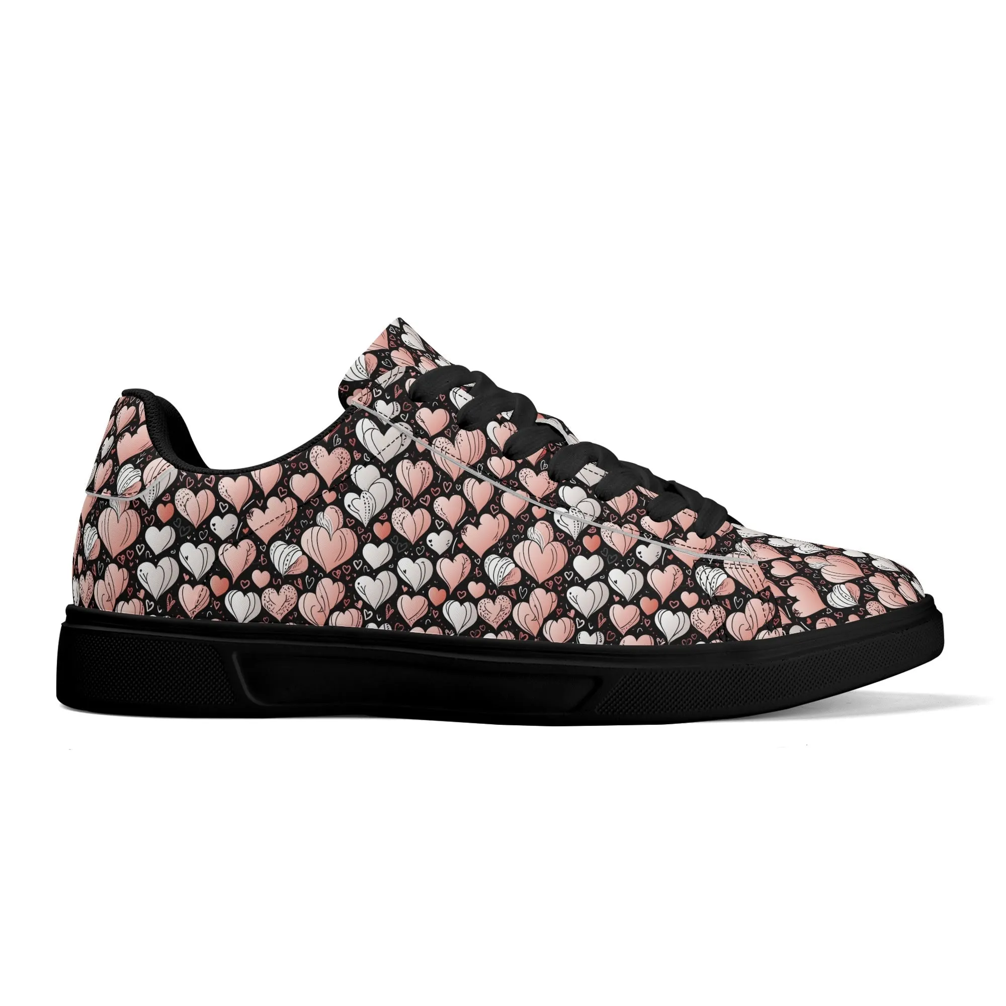 Pink Hearts Adult Lightweight Brand Low Top Leather Shoes