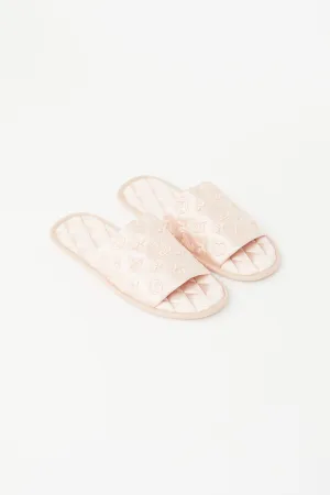 Pink Quilted Monogram Satin Slipper