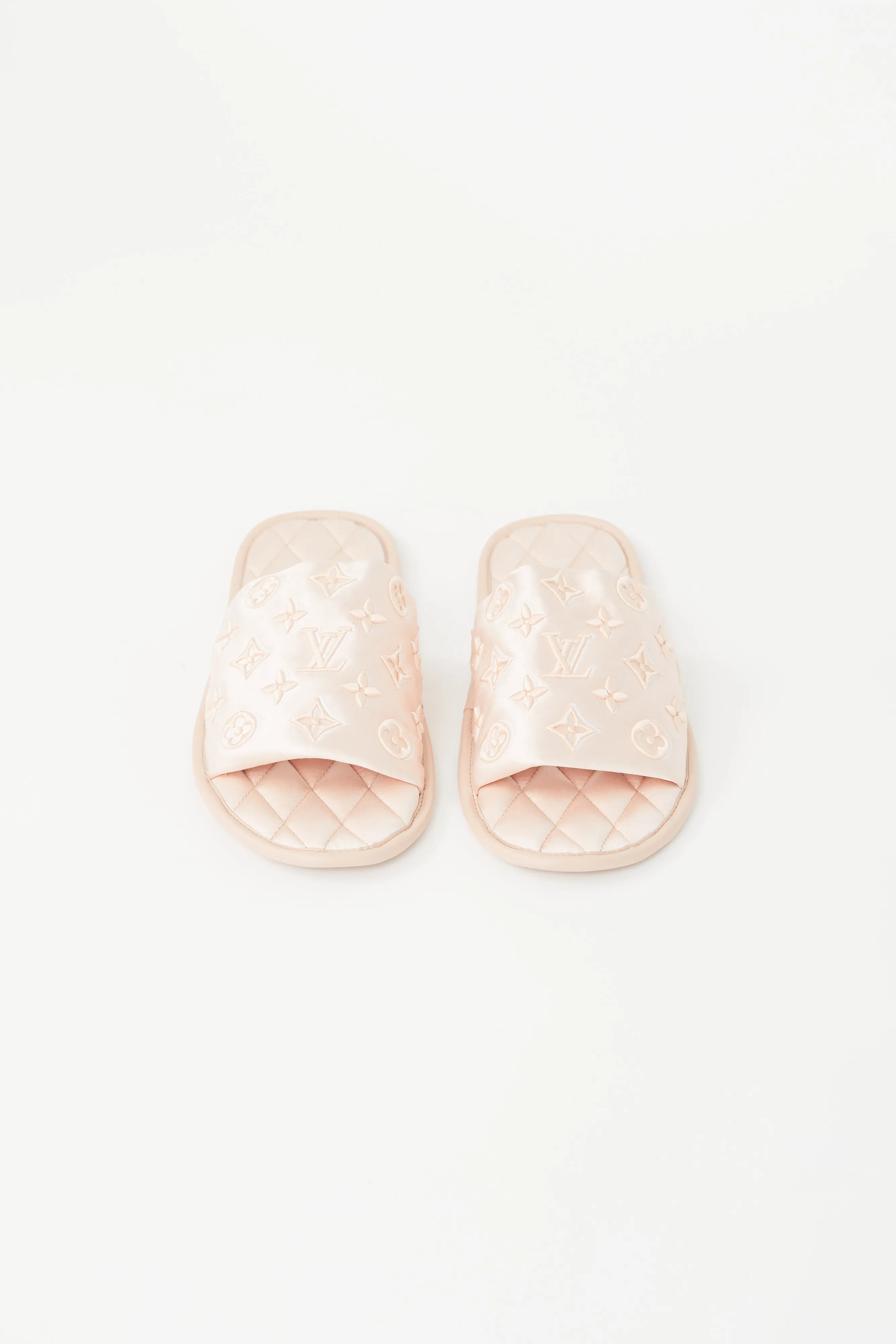 Pink Quilted Monogram Satin Slipper