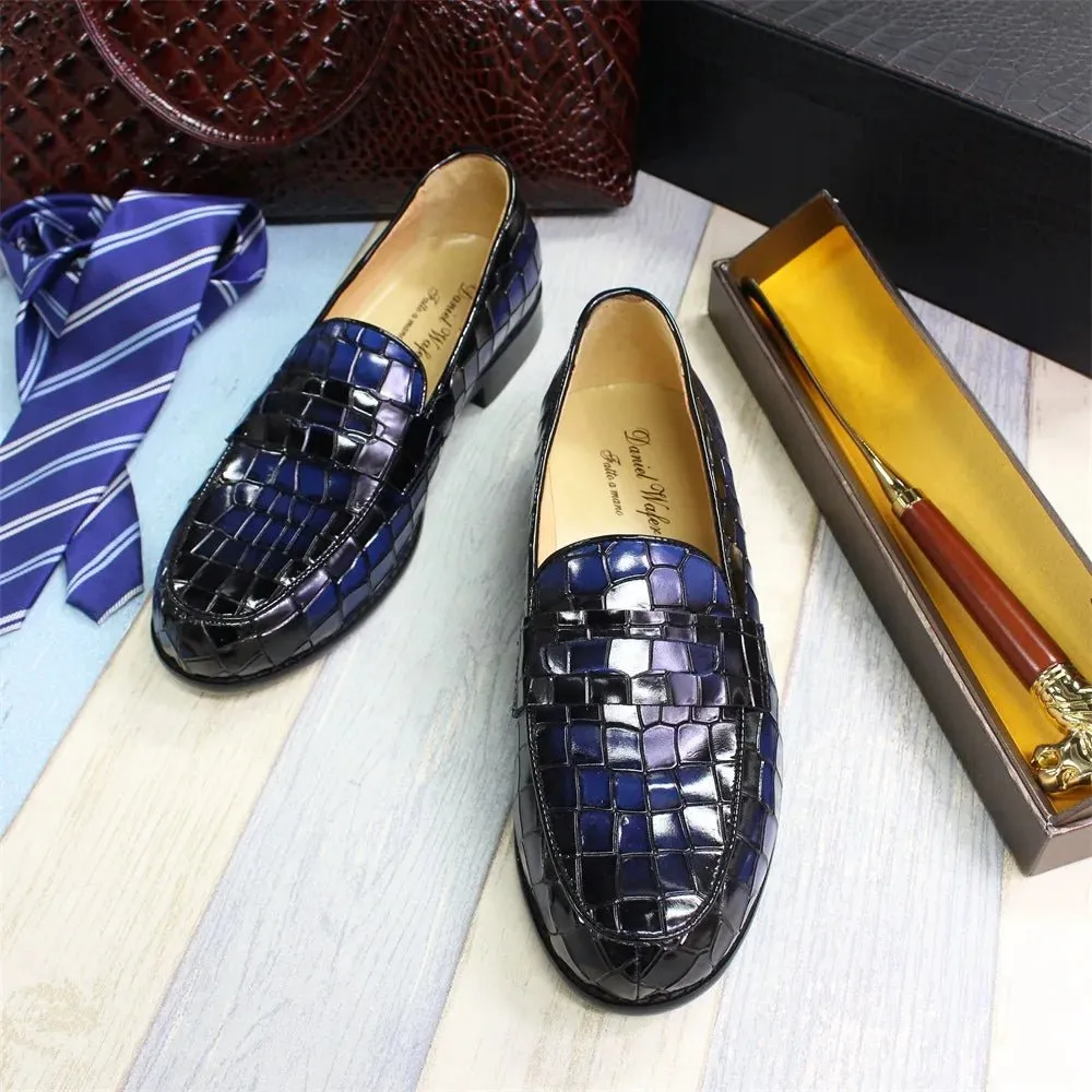 Plaid Pattern Loafers - Stylish Leather Shoes for Office, Wedding, and Driving