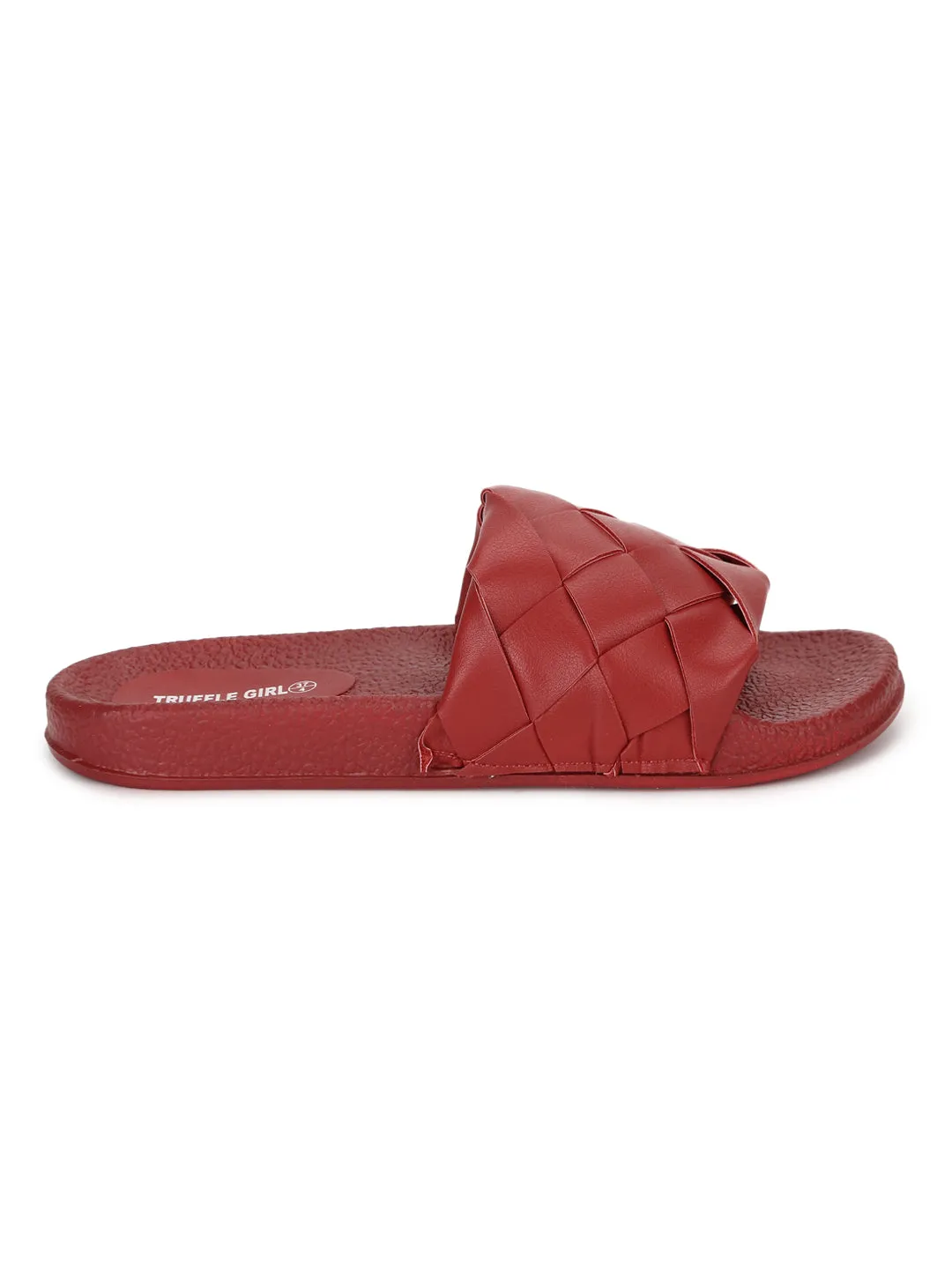 Red PU Weaved Slides