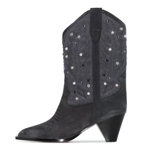 Russo Women's Fashion Rivets Mid-Calf Boots