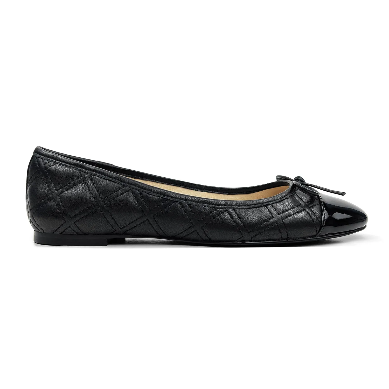 Sadie Quilted Ballet Flat in Black Leather