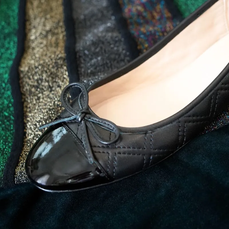 Sadie Quilted Ballet Flat in Black Leather