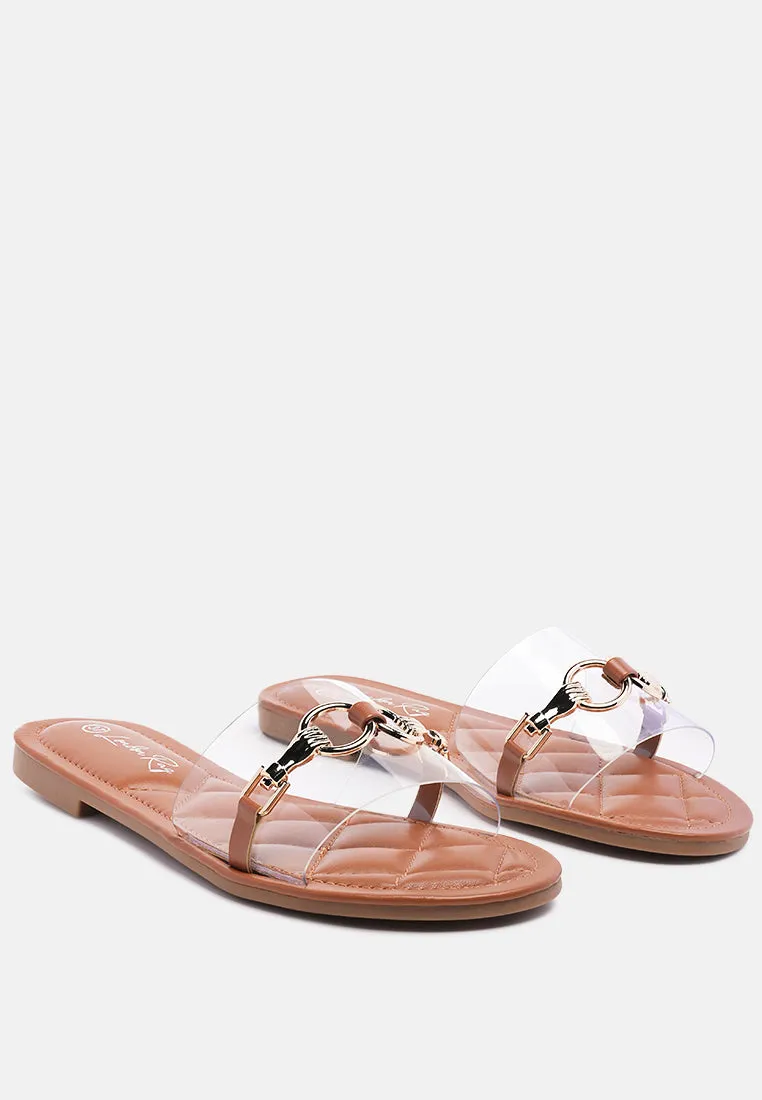 Scoth Clear Buckled Quilted Slides