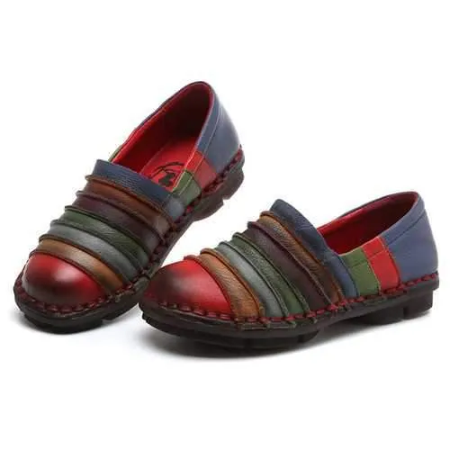 SOCOFY Genuine Leather Colorful Comfortable Flat Loafers