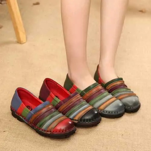 SOCOFY Genuine Leather Colorful Comfortable Flat Loafers