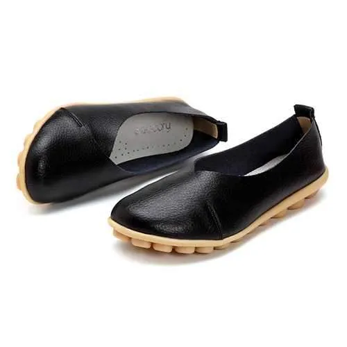 SOCOFY Larger Size Women Soft Sole Comfortable Leather Flat Loafers