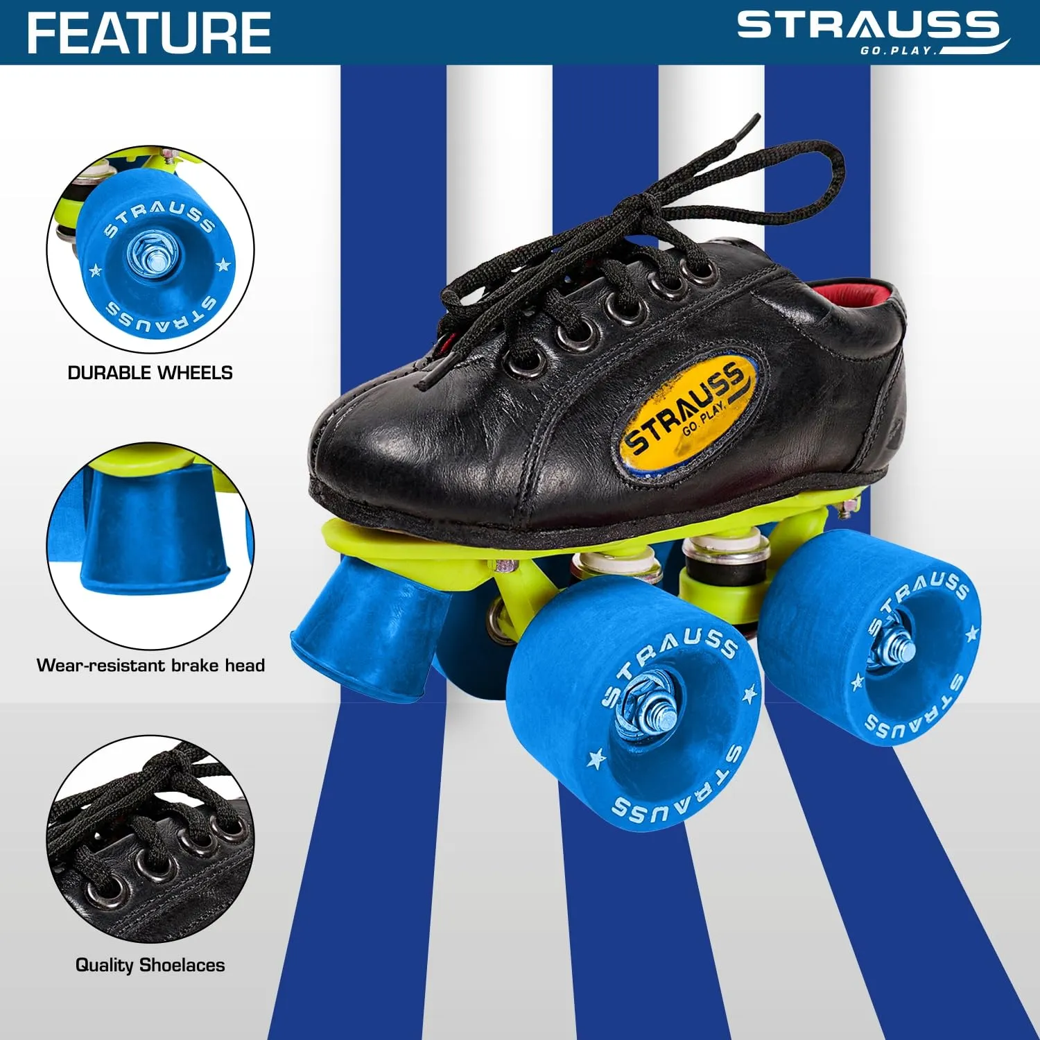 STRAUSS Gripper Adjustable Skating Shoes | Combo Set for Boys Kids and Girls| Size-7, (Blue/Black)