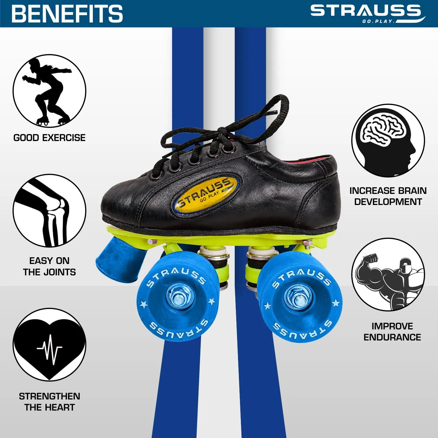 STRAUSS Gripper Adjustable Skating Shoes | Combo Set for Boys Kids and Girls| Size-7, (Blue/Black)