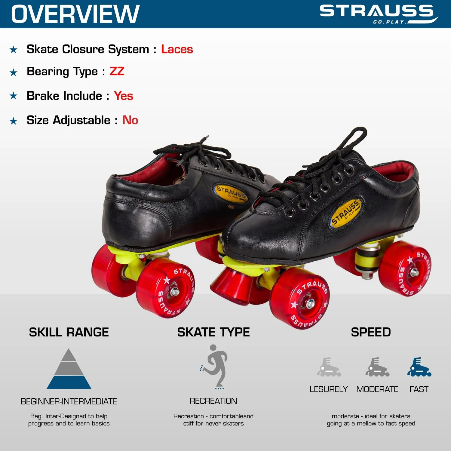 STRAUSS Gripper Skating Shoes | Fixed Body Roller Skates | Shoe Skate with PVC Wheel |Ideal for Boys, Girls and Kids |Suitable for All Skill Level | Ideal for Kids (5-6 Years), Size-11,(Red/Black)