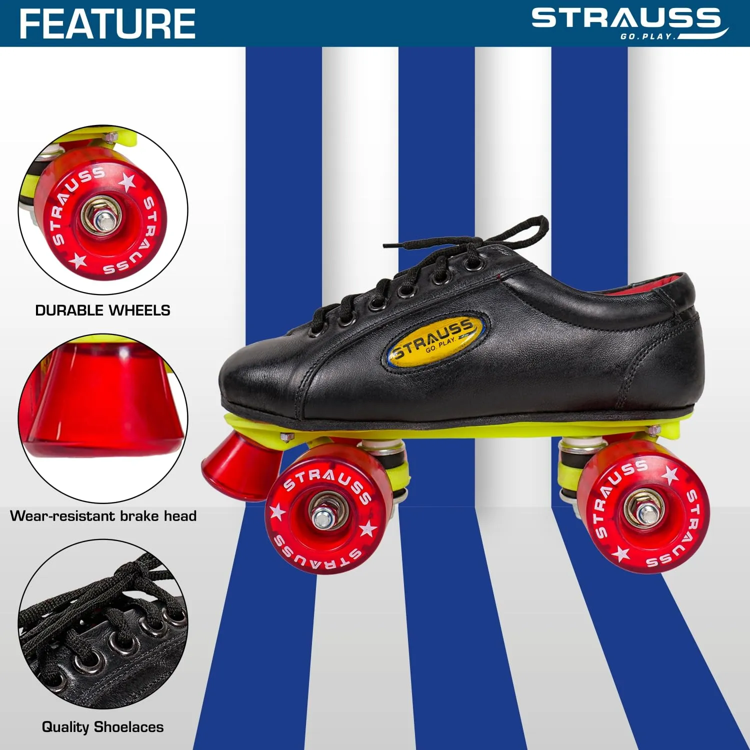 STRAUSS Gripper Skating Shoes | Fixed Body Roller Skates | Shoe Skate with PVC Wheel |Ideal for Boys, Girls and Kids |Suitable for All Skill Level | Ideal for Kids (6-7 Years), Size-12,(Red/Black)