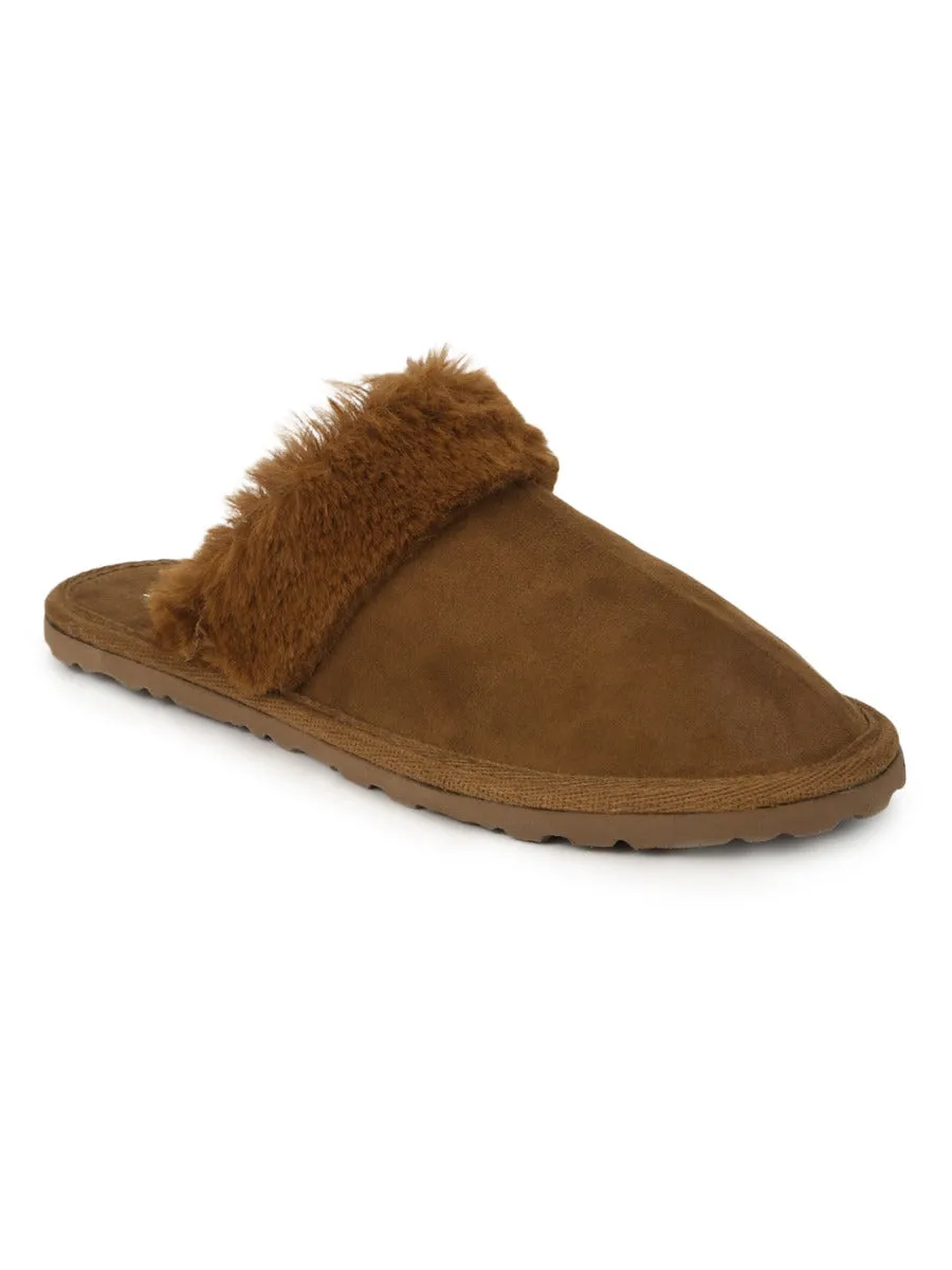 Tan Micro Fuzzy Slip Ons