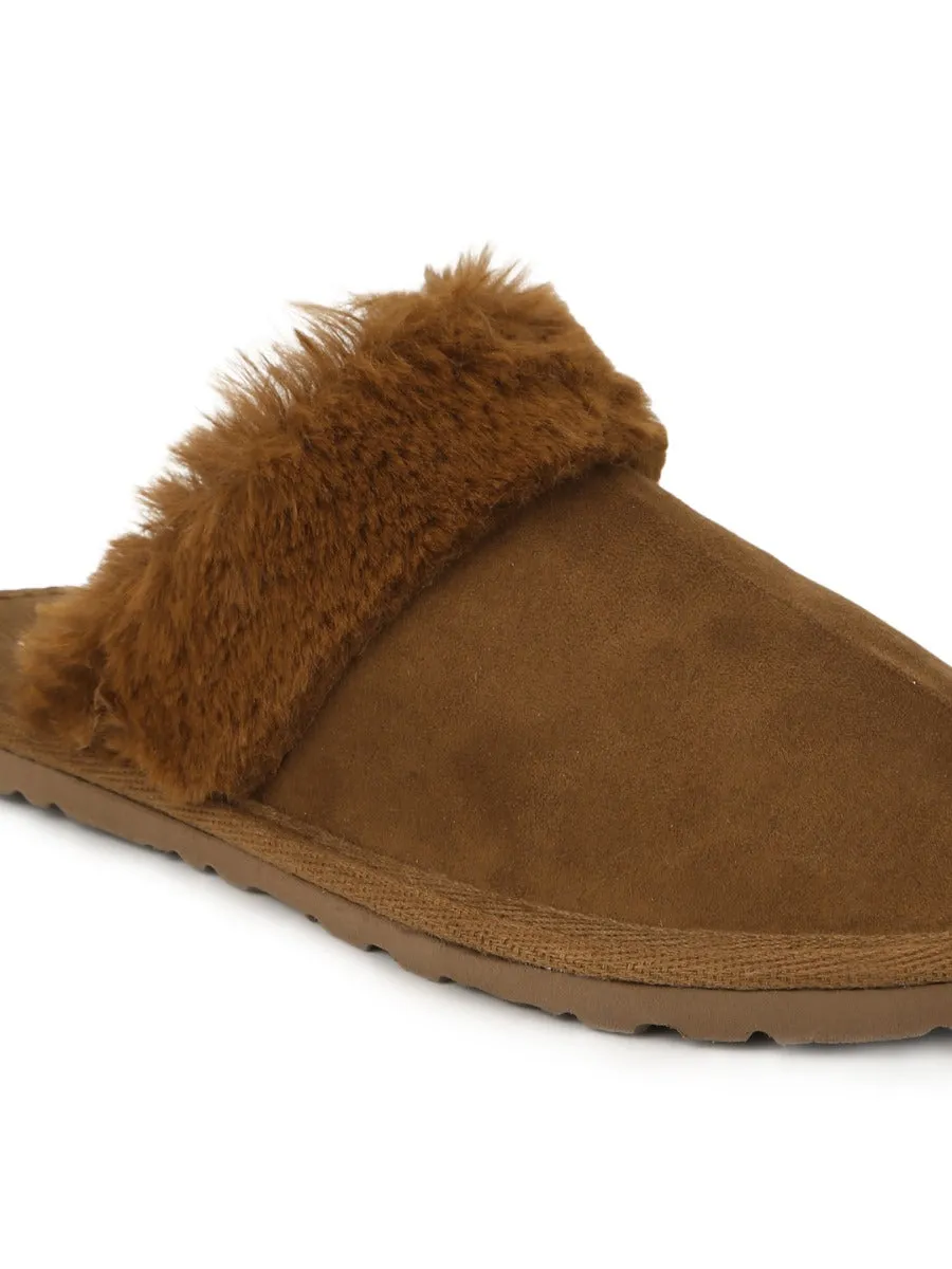 Tan Micro Fuzzy Slip Ons