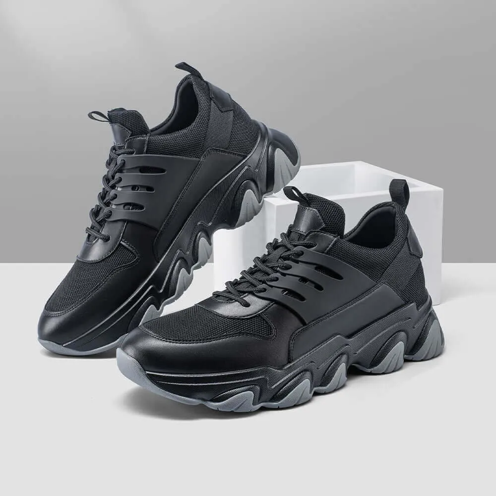 This item only ships to the United States - 7 CM / 2.76 Inches - CMR CHAMARIPA Height Increase Sneakers - Sneakers That Make You Taller - Black Breathable Fashion Men Walking Shoes