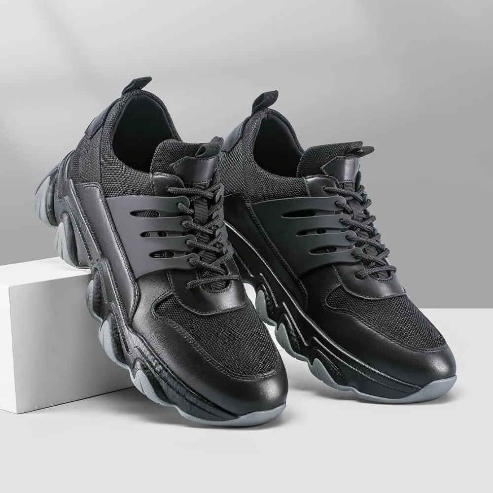 This item only ships to the United States - 7 CM / 2.76 Inches - CMR CHAMARIPA Height Increase Sneakers - Sneakers That Make You Taller - Black Breathable Fashion Men Walking Shoes