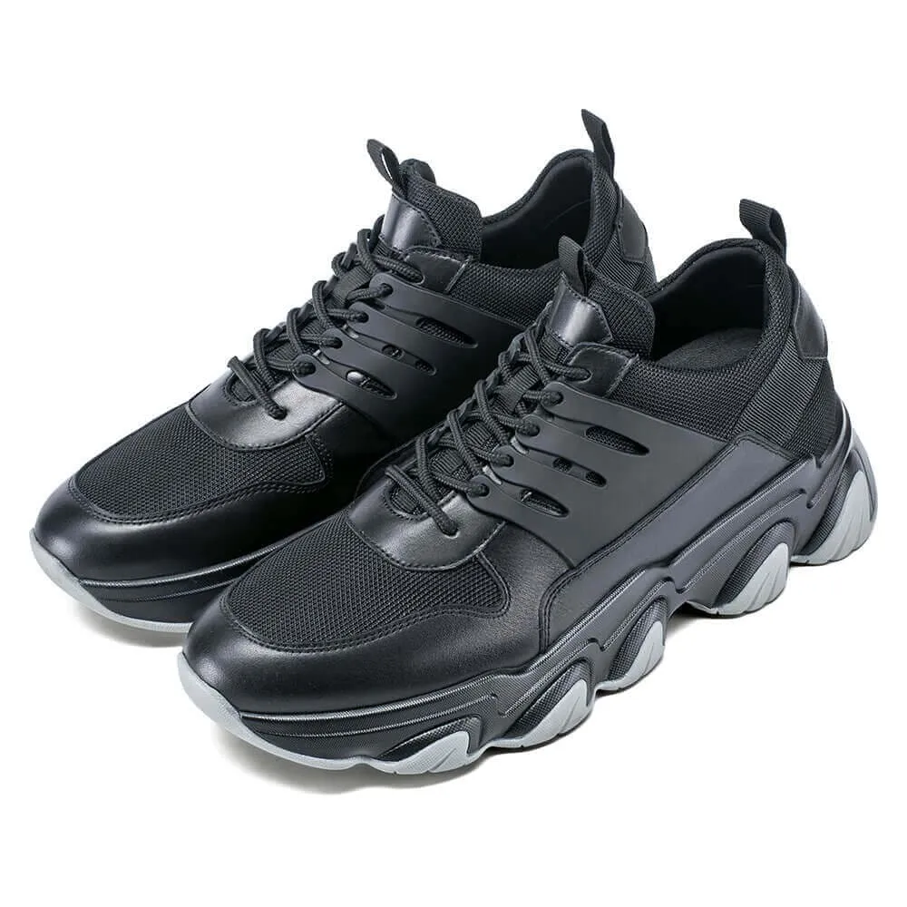 This item only ships to the United States - 7 CM / 2.76 Inches - CMR CHAMARIPA Height Increase Sneakers - Sneakers That Make You Taller - Black Breathable Fashion Men Walking Shoes