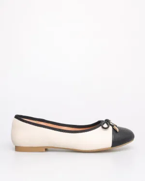 Tomaz FL048 Ladies Ribbon Two Tones Flats (Beige/Black)