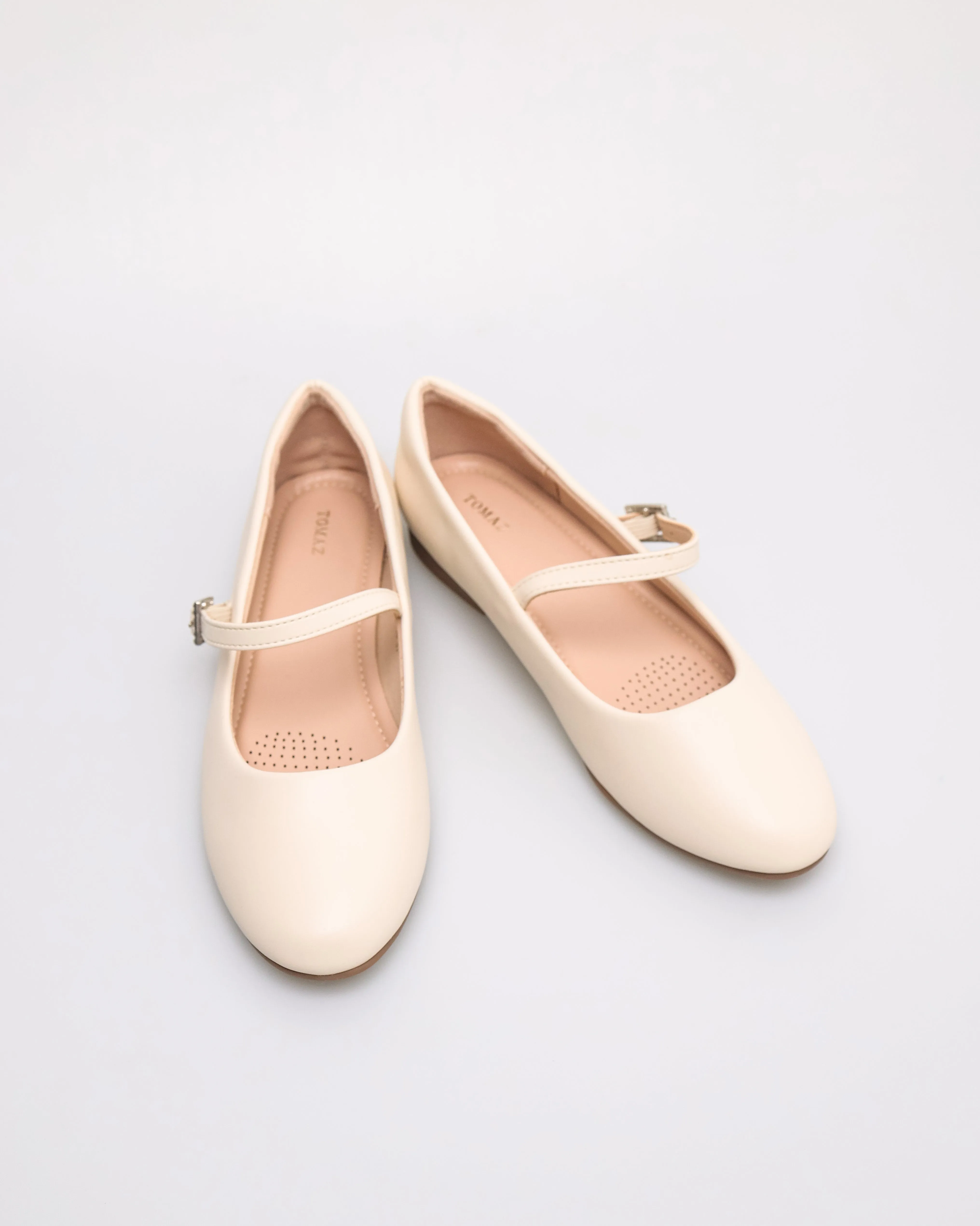 Tomaz NN444 Ladies Crystal Buckle Flats (Cream PU)