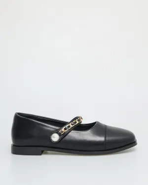 Tomaz YX170 Ladies Ballerina Strap Flats (Black)