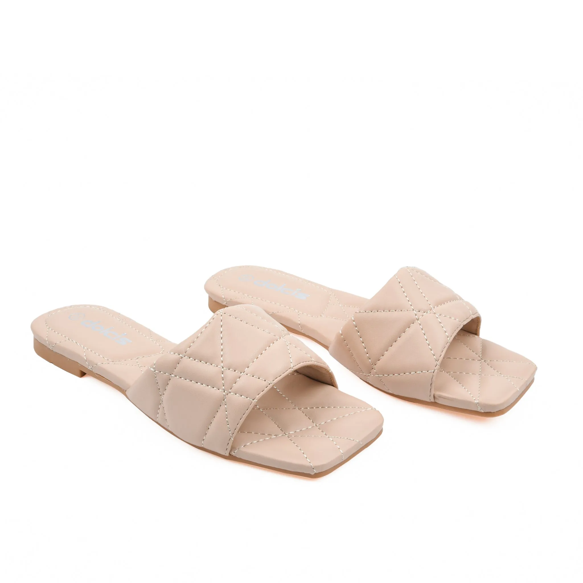 Trendy Beige Quilted Flats | 589J-P