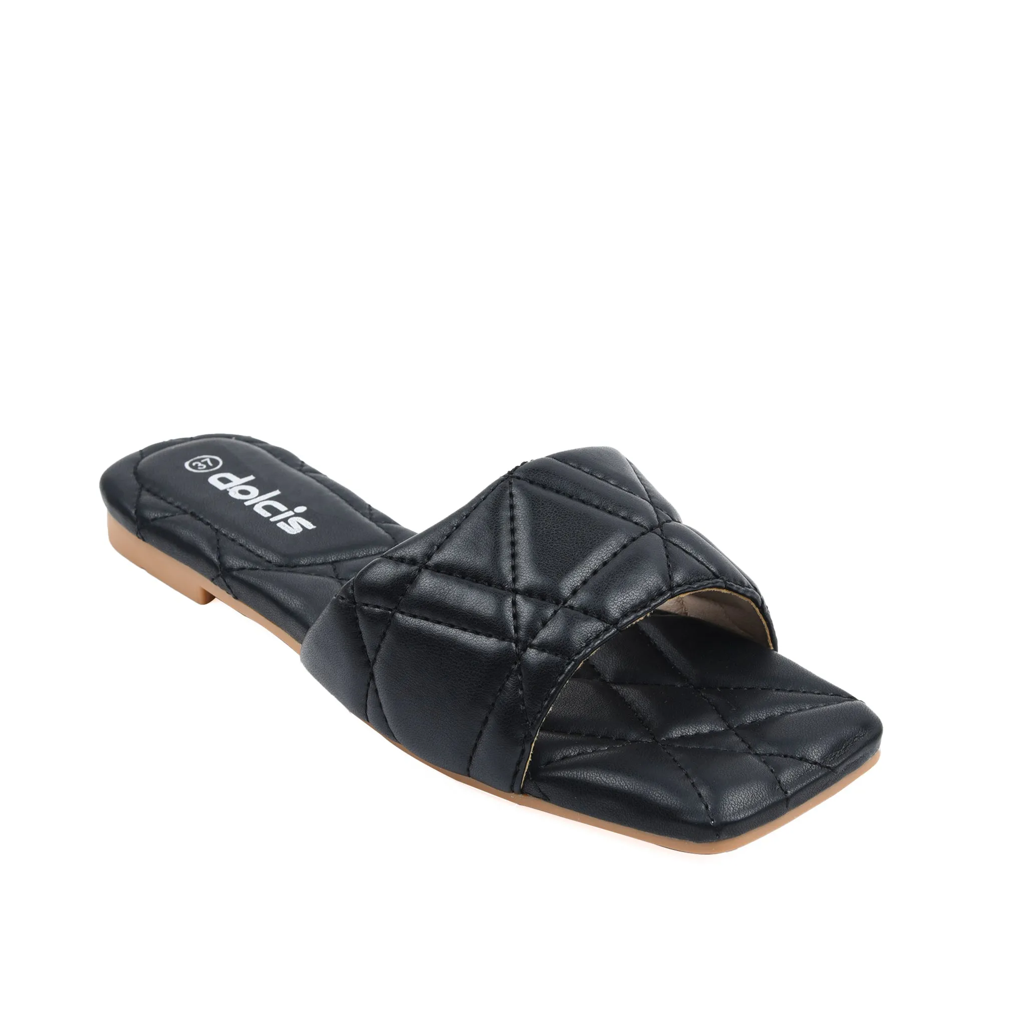 Trendy Black Quilted Flats | 589J-C