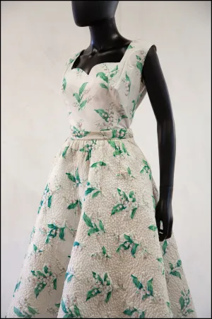 Vintage 1950s Lily of the Valley Quilted Dress Set