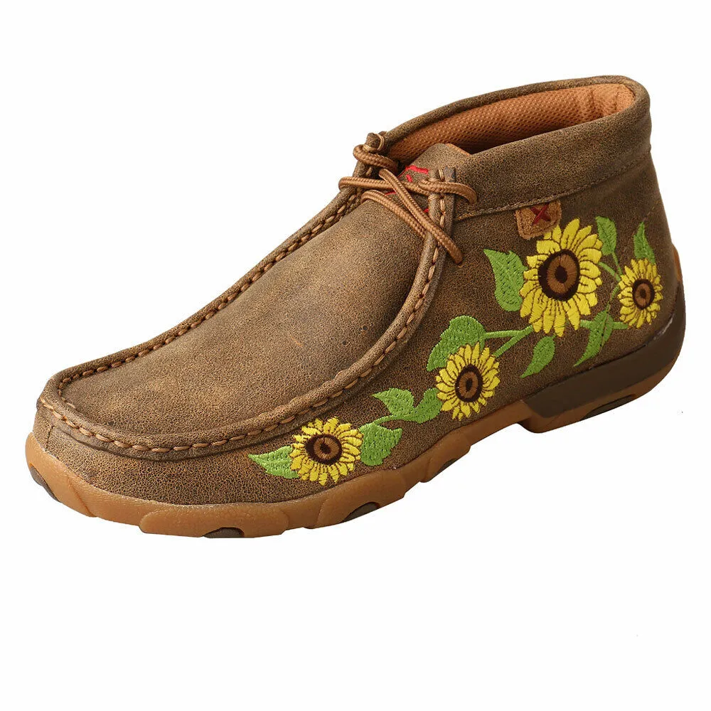 WDM0128 Twisted X Women’s Chukka Driving Moc with Sunflower Design