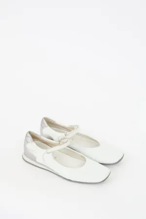 White & Silver Leather Quilted Flat