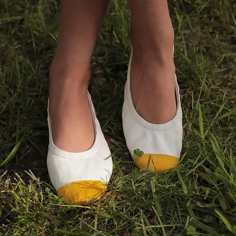 White and Yellow Calf Hair Tip Ballet Flat