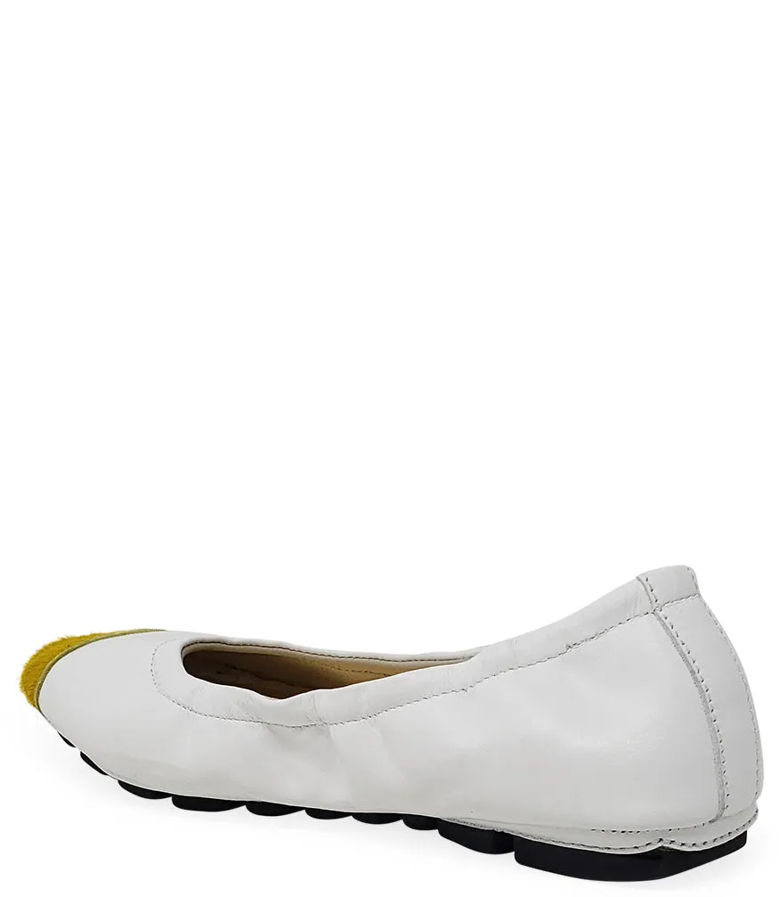 White and Yellow Calf Hair Tip Ballet Flat