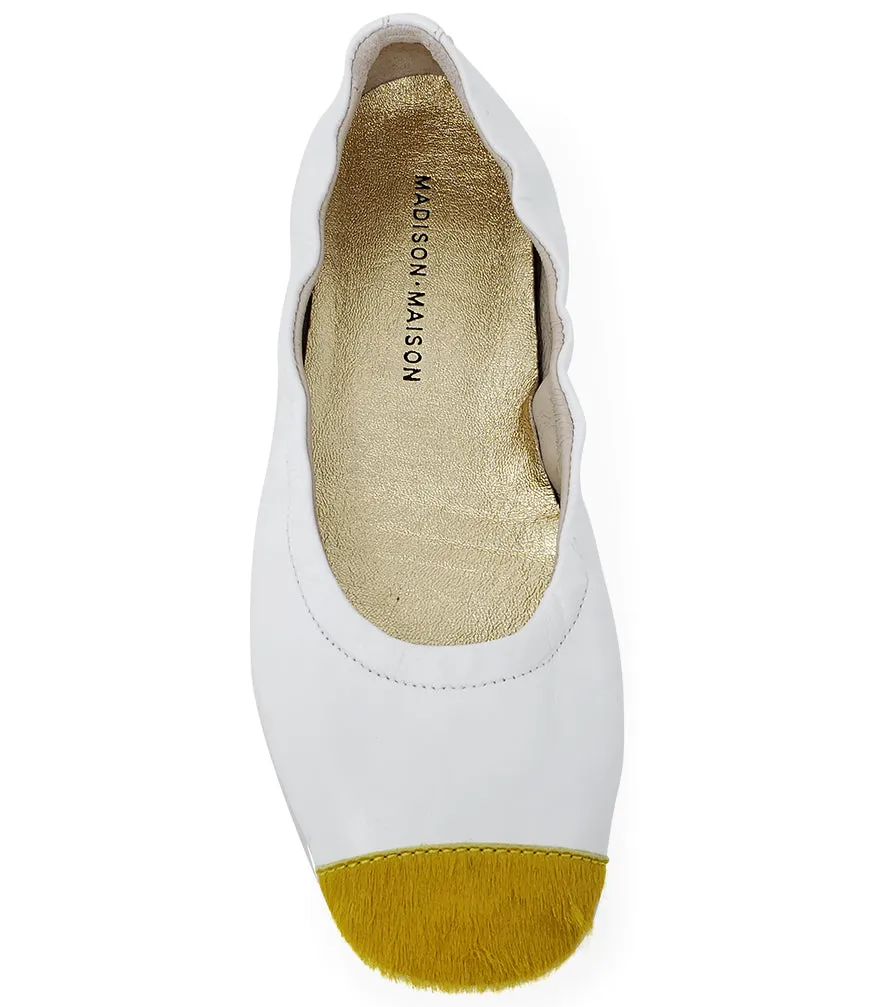 White and Yellow Calf Hair Tip Ballet Flat