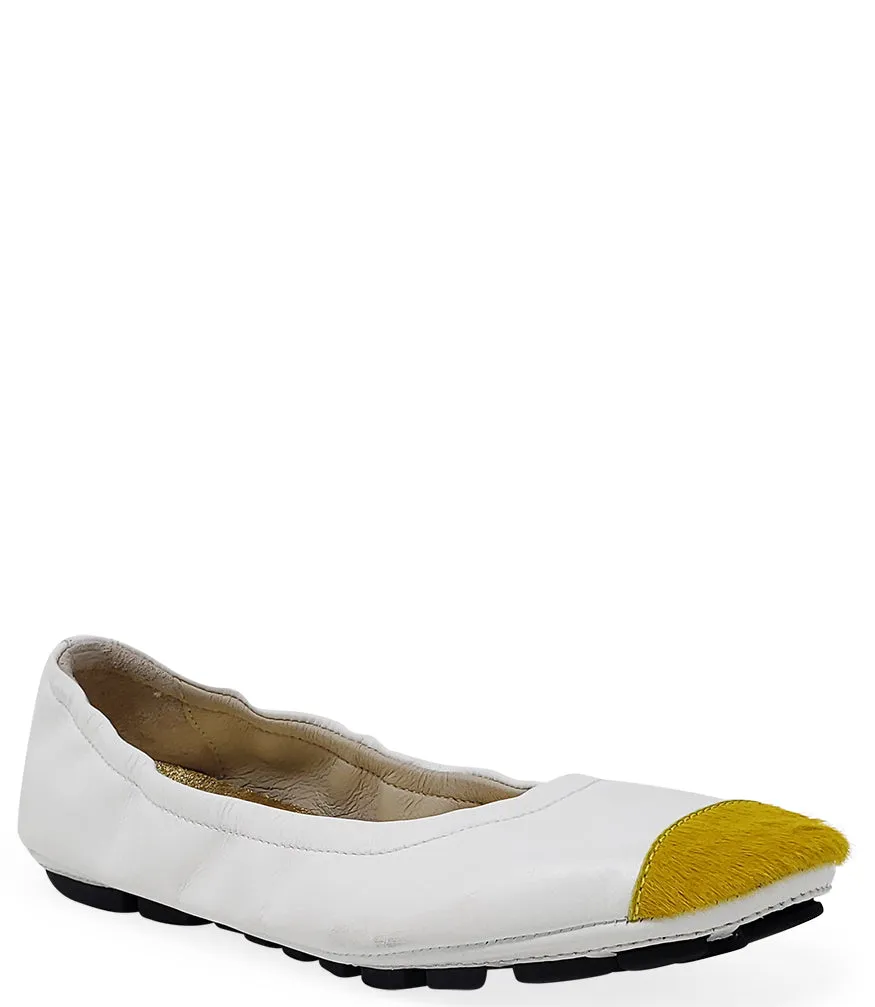 White and Yellow Calf Hair Tip Ballet Flat