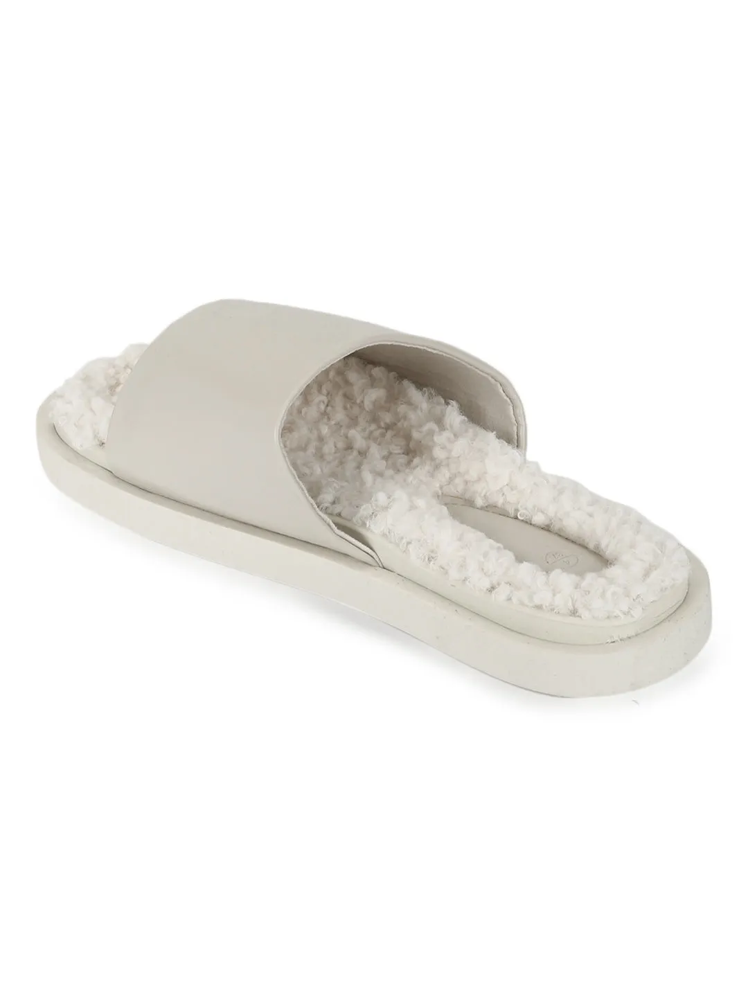 White PU Faux Fur Fuzzy Slip Ons (TC-RLST6-WHT)