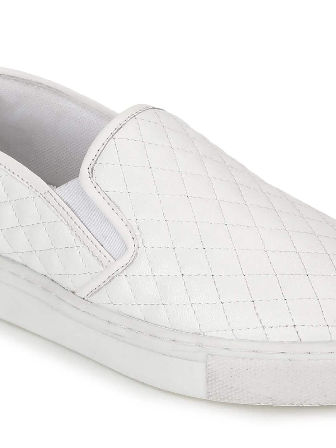 White PU Quilted Slip On Shoes